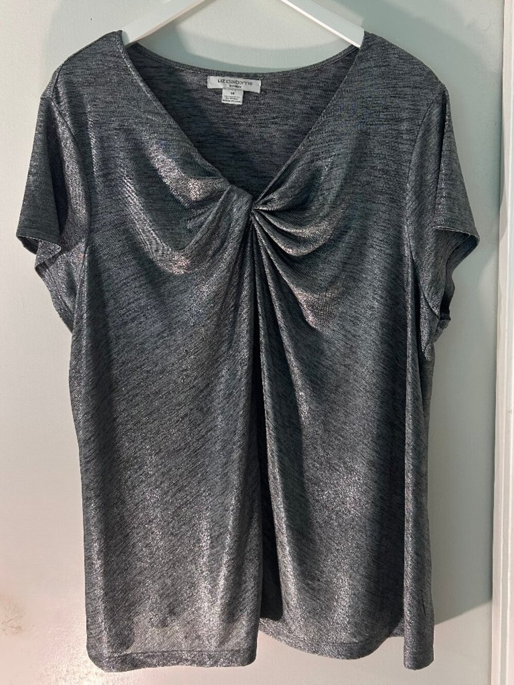 Liz Claiborne Woman 3X Metallic Gray Twist Front Top